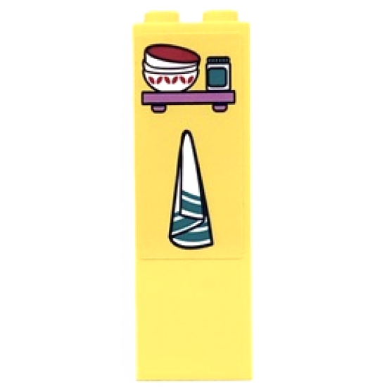 Brick 1 x 2 x 5 with Medium Lavender Shelf with Red and White Bowls, Jar and Hanging Towel Pattern (Sticker) - Set 41683
