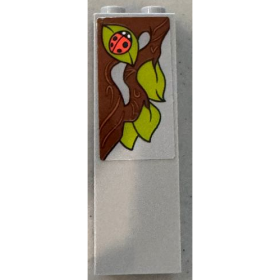 Brick 1 x 2 x 5 with Reddish Brown Tree Branch, Lime Leaves and Coral Ladybug Pattern (Sticker) - Set 41423