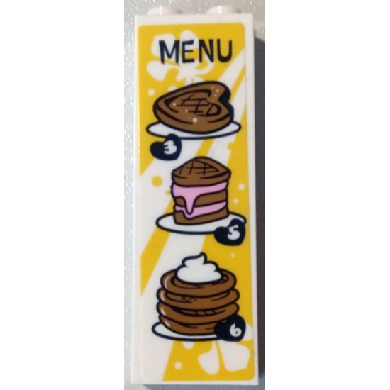 Brick 1 x 2 x 5 with 'MENU', Medium Nougat Waffles, Number 3, 5 and 6 on Yellow Background Pattern (Sticker) - Set 41426