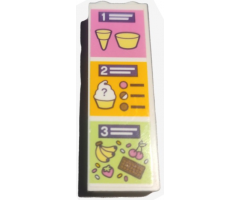 Brick 1 x 2 x 5 with Frozen Yoghurt Shop Menu, Number 1, 2, 3, Cone, Cup, Bananas, Cherries, Strawberry and Chocolate Bar on Dark Pink, Bright Light Orange and Yellowish Green Background Pattern (Sticker) - Set 41320