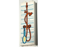 Brick 1 x 2 x 5 with Orange Shower Head and Hose, Medium Azure Bath Brush and Wood Grain Pattern (Sticker) - Set 41428