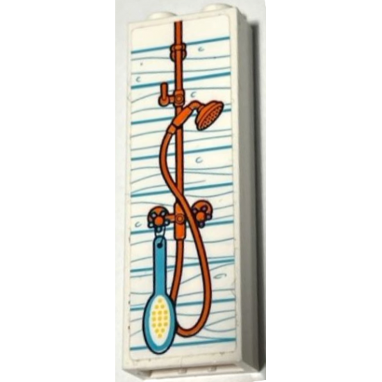 Brick 1 x 2 x 5 with Orange Shower Head and Hose, Medium Azure Bath Brush and Wood Grain Pattern (Sticker) - Set 41428