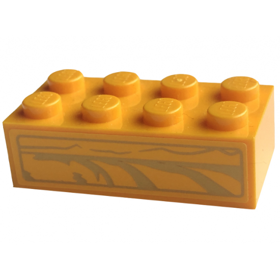 Brick 2 x 4 with Gold Lines and Border Pattern on Both Sides (Ark of the Covenant) (Stickers) - Set 77013