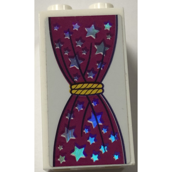 Brick 2 x 2 x 3 with Magenta Curtain, Yellow Rope and Iridescent Mirrored Stars Pattern (Sticker) - Set 41688