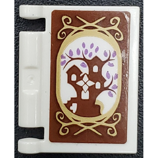 Minifigure, Utensil Book Cover with Reddish Brown Treehouse, Medium Lavender Leaves, and Gold Frame Pattern (Sticker) - Set 41196