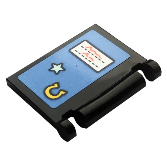 Minifigure, Utensil Book Cover with Light Aqua Star, Yellow Horseshoe and White Label with Red Writing on Medium Blue Background Pattern (Sticker) - Set 41728