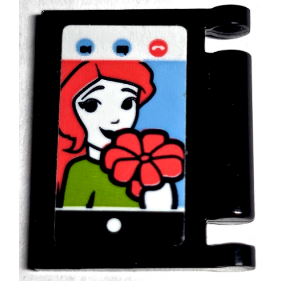 Minifigure, Utensil Book Cover with Tablet Computer Screen, Minifigure with Lime Top, Coral Hair and Flower Pattern (Sticker) - Set 41713