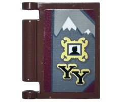 Minifigure, Utensil Book Cover with Snow Covered Mountains, Black Silhouette in Gold Frame and Black 'YY' Pattern (Sticker) - Set 76389