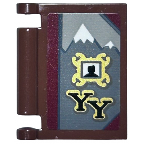 Minifigure, Utensil Book Cover with Snow Covered Mountains, Black Silhouette in Gold Frame and Black 'YY' Pattern (Sticker) - Set 76389