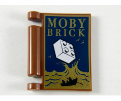Minifigure, Utensil Book Cover with Gold Ocean and 'MOBY BRICK', White Brick, Black Rowboat Pattern