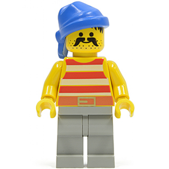 Pirate Red / White Stripes Shirt, Light Gray Legs, Blue Bandana