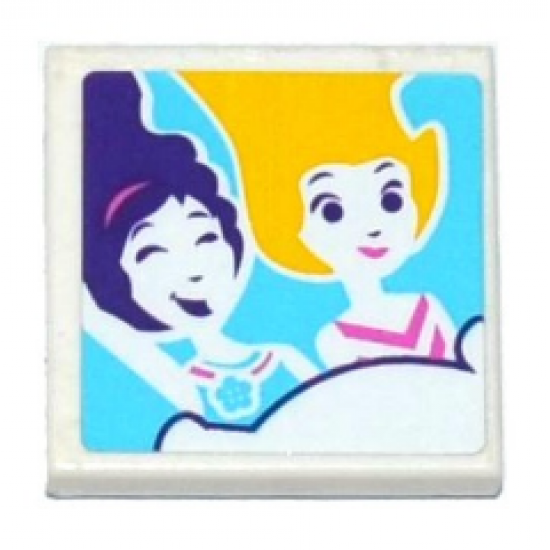 Tile 2 x 2 with Friends Female Figures in Roller Coaster Wagon Photo Pattern (Sticker) - Set 41130