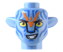 Minifigure, Head, Modified Alien Na'vi with Yellow Eyes, Blue Face Markings and Orange Face Paint Pattern