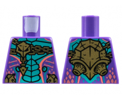 Torso Dark Turquoise Scales, Gold Chain and Skull, Coral Stripes Pattern