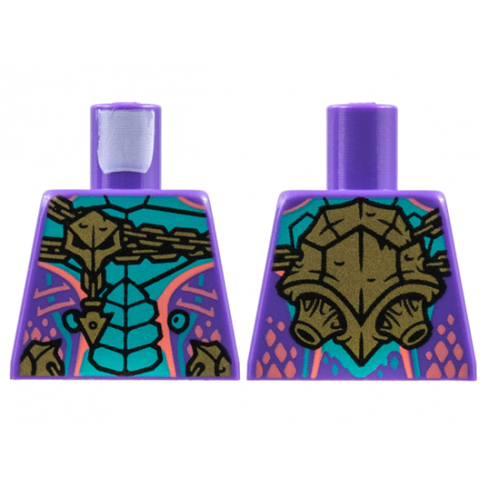 Torso Dark Turquoise Scales, Gold Chain and Skull, Coral Stripes Pattern