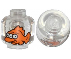 Minifigure, Head without Face with Orange Fish with 3 White Eyes Pattern (The Simpsons Blinky)