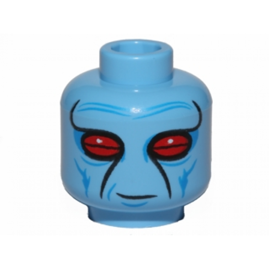 Minifigure, Head Alien with SW Duros Dark Azure Facial Lines, Large Red Eyes, and Slight Grin Pattern