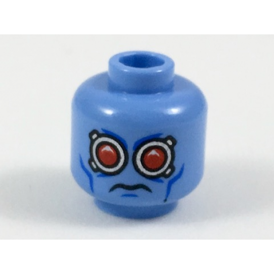 Minifigure, Head Alien with Red Eyes, Silver Goggles and Blue Cheek Lines Pattern (Mr. Freeze)