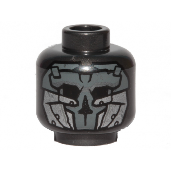 Minifigure, Head Mask Dark Bluish Gray and Silver Skull Pattern