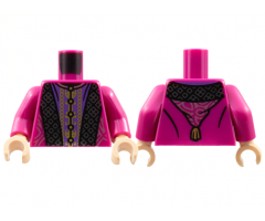 Torso Robe with Hood, Black and Dark Purple Panels, Ornate Silver and Gold Stitching Pattern / Magenta Arms / Light Nougat Hands