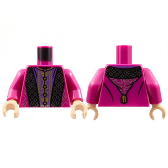 Torso Robe with Hood, Black and Dark Purple Panels, Ornate Silver and Gold Stitching Pattern / Magenta Arms / Light Nougat Hands