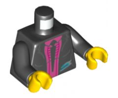 Torso Jacket with Silver and Medium Azure Trim, Dark Pink Shirt and Black Tie Pattern (Caila Phoenix) / Black Arms / Yellow Hands