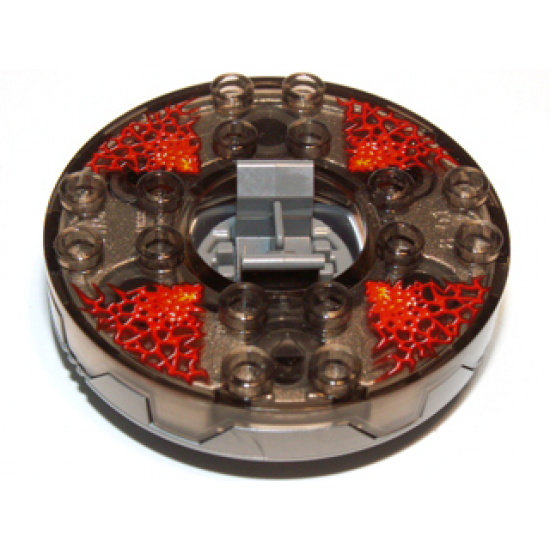 Turntable 6 x 6 x 1 1/3 Round Base Serrated with Trans-Brown Top with Red Energy Pattern (Ninjago Spinner)