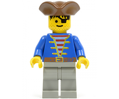 Pirate Blue Jacket, Light Gray Legs, Brown Pirate Triangle Hat