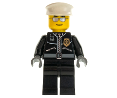 Police - City Leather Jacket with Gold Badge, White Hat, Silver Sunglasses