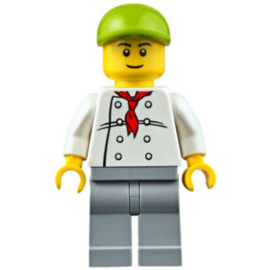 Chef - White Torso with 8 Buttons, Light Bluish Gray Legs, Lime Short Bill Cap (Fire Station Hot Dog Vendor)
