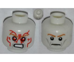 Minifigure, Head Dual Sided Medium Nougat Eyebrows, Gray Wrinkles, Determined / Angry with Red Eyes and Protruding Veins Pattern