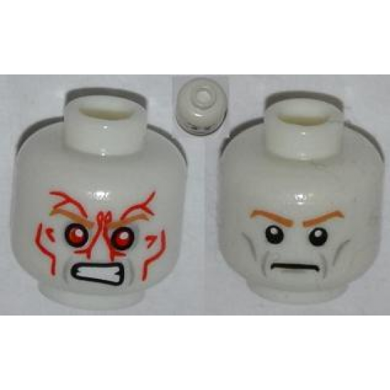 Minifigure, Head Dual Sided Medium Nougat Eyebrows, Gray Wrinkles, Determined / Angry with Red Eyes and Protruding Veins Pattern