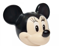 Minifigure, Head, Modified Mouse with Molded Black Top and Ears and Printed Nose, White Eyes Looking Right with Eyelashes Pattern (Minnie)