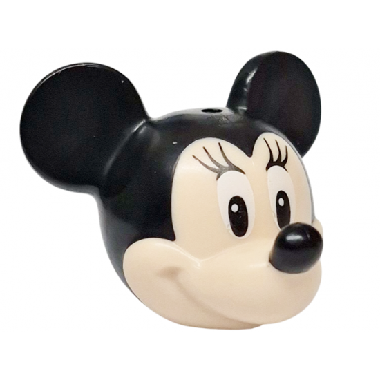 Minifigure, Head, Modified Mouse with Molded Black Top and Ears and Printed Nose, White Eyes Looking Right with Eyelashes Pattern (Minnie)