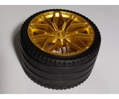 Wheel 62.3mm D. x 42mm Technic Racing Large with 10 'Y' Spokes with Black Tire 81.6 x 44 ZR Technic Straight Tread (68577 / 23799)