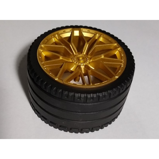 Wheel 62.3mm D. x 42mm Technic Racing Large with 10 'Y' Spokes with Black Tire 81.6 x 44 ZR Technic Straight Tread (68577 / 23799)