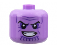 Minifigure, Head, Modified Giant, Black Eyebrows, Dark Purple Brow Furrows and Chin Lines, Scowl Showing Teeth Pattern - Vented Stud