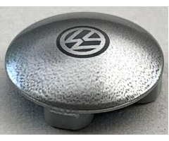 Plate, Round 2 x 2 with Rounded Bottom (Boat Stud) with Black VW Logo on Silver Background Pattern