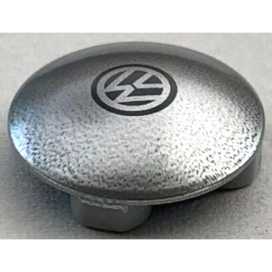 Plate, Round 2 x 2 with Rounded Bottom (Boat Stud) with Black VW Logo on Silver Background Pattern