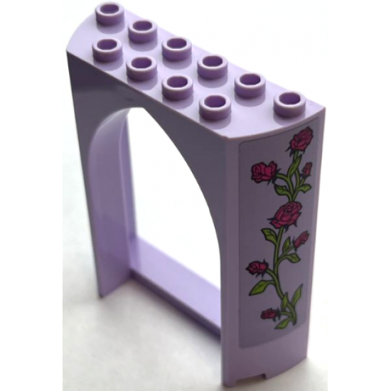Panel 2 x 6 x 6 with Pointed Arch with Holographic Magenta Roses with Lime Stems and Leaves Pattern on Both Sides (Stickers) - Set 41162