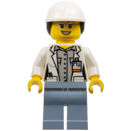 Volcano Explorer - Female Scientist, White Construction Helmet with Long Hair