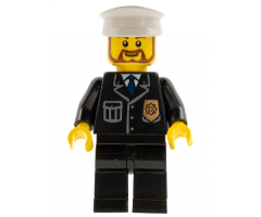 Police - City Suit with Blue Tie and Badge, Black Legs, White Hat, Brown Beard Rounded