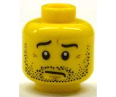 Minifigure, Head Black Eyebrows and Beard Stubble, Medium Nougat Chin Dimple and Wrinkles, Worried Pattern