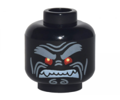 Minifigure, Head Alien with Light Bluish Gray Bushy Eyebrows, Red Eyes and Clenched White Fangs Pattern