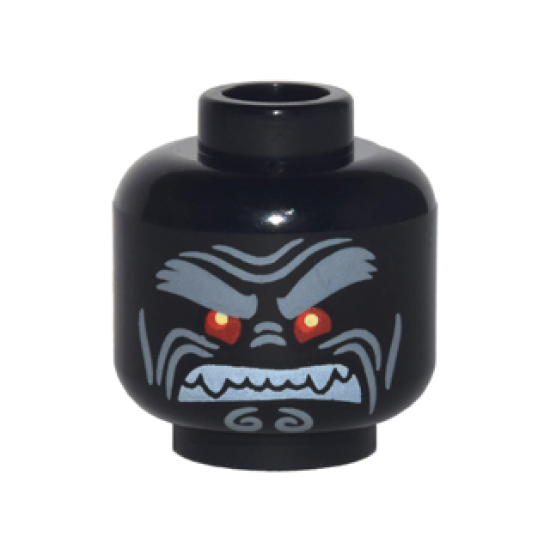 Minifigure, Head Alien with Light Bluish Gray Bushy Eyebrows, Red Eyes and Clenched White Fangs Pattern
