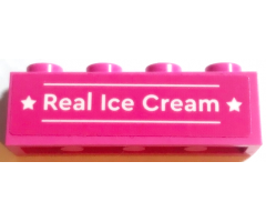 Brick 1 x 4 with White 'Real Ice Cream', Lines and Stars Pattern (Sticker) - Set 60314