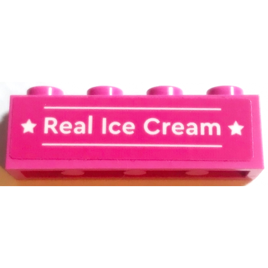 Brick 1 x 4 with White 'Real Ice Cream', Lines and Stars Pattern (Sticker) - Set 60314