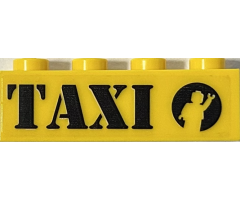 Brick 1 x 4 With Black 'TAXI' and Waving Minifigure Silhouette in Circle Pattern Model Left Side (Sticker) - Set 76178