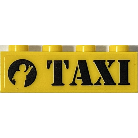 Brick 1 x 4 With Black 'TAXI' and Waving Minifigure Silhouette in Circle Pattern Model Right Side (Sticker) - Set 76178