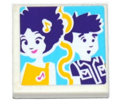 Tile 2 x 2 with Friends Worried Male, Smiling Female and Music Notes Pattern (Sticker) - Set 41130